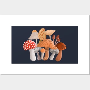 Mushrooms on Mossy Blue Posters and Art